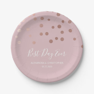 Pink Rose Gold Confetti Hochzeit am besten Tag Pappteller