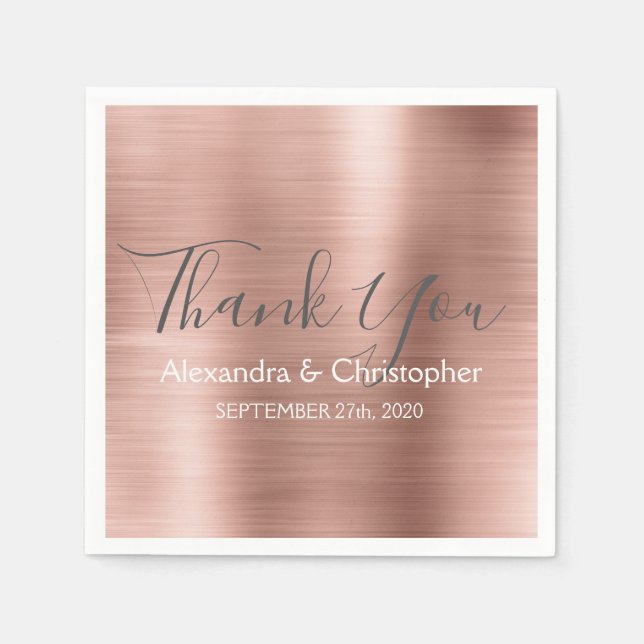 Pink Rose Gold Foil Hochzeit Vielen Dank Serviette (Vorderseite)