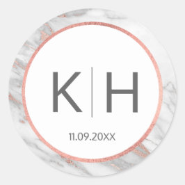 PINK ROSE Gold FOIL Marmor Wedding Monogram Siegel Runder Aufkleber