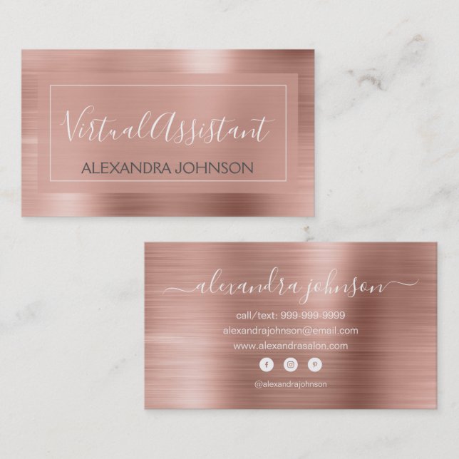Pink & Rose Gold Foil Virtual Assistant Business C Visitenkarte (Vorne/Hinten)