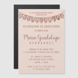 Pink Rose Gold Glitter Banner Español Quinceañera Magneteinladung