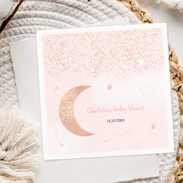 Pink rose gold glitter over the moon baby shower serviette