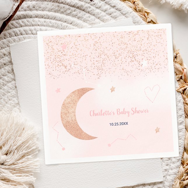 Pink rose gold glitter over the moon baby shower serviette (Pink rose gold glitter over the moon baby shower napkins)