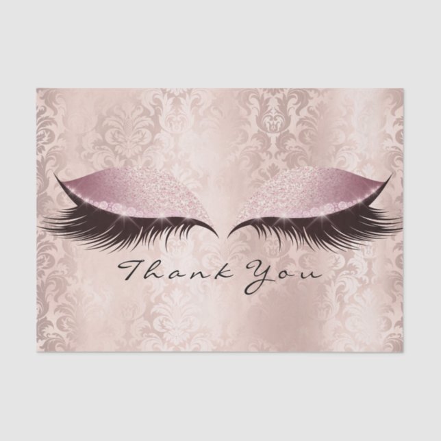 Pink Rose Gold Glitzer Danke Bridal Eye Lashes Seidenpapier (Vorderseite)