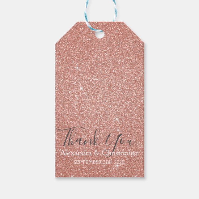 Pink Rose Gold Glitzer und Sparkle Vielen Dank Geschenkanhänger (Vorderseite)