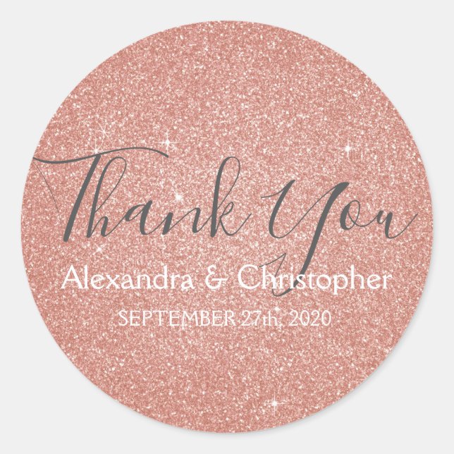 Pink Rose Gold Glitzer und Sparkle Vielen Dank Runder Aufkleber (Vorderseite)