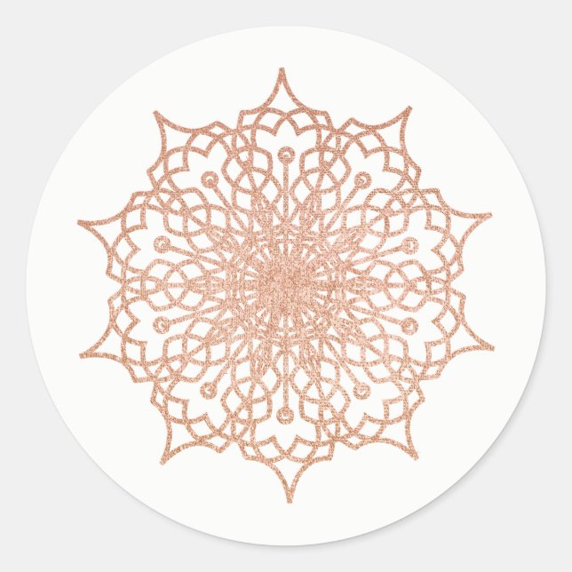 Pink Rose Gold Liz Mandala Runder Aufkleber (Vorderseite)