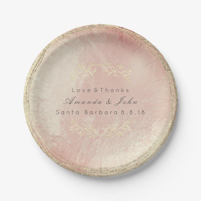 Pink Rose Gold Metallic Blumenkraut Wedding Glas Pappteller (Vorderseite)