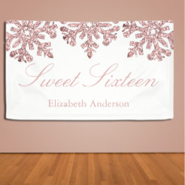 Pink Rose Gold Snowflake Winter Sweet 16 Banner