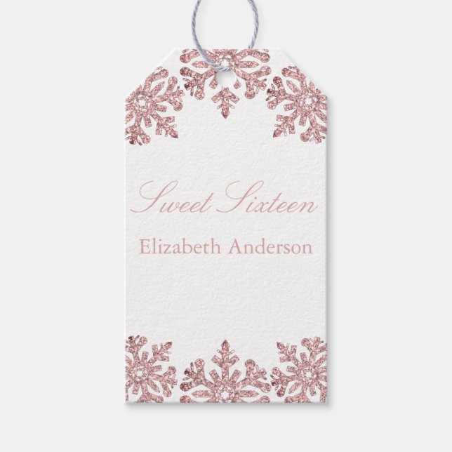 Pink Rose Gold Snowflake Winter Sweet 16 Geschenkanhänger (Vorderseite)