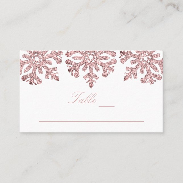 Pink Rose Gold Snowflakes Winter Sweet Sixteen Platzkarte (Vorderseite)