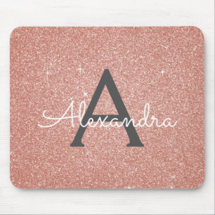Pink Rose Gold Sparkle Glitter Monogram Name Mousepad