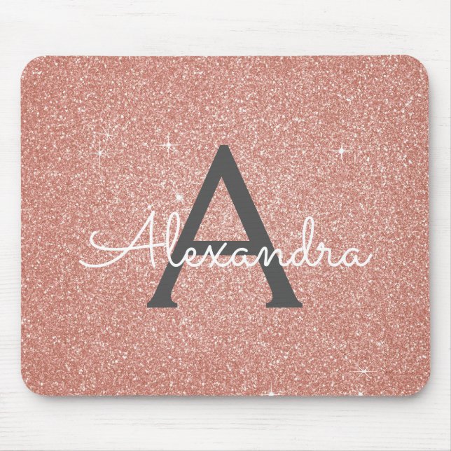 Pink Rose Gold Sparkle Glitter Monogram Name Mousepad (Vorne)