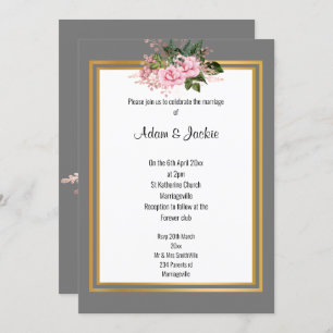 PINK ROSE GOLD TRIM ELEGANT WEDING GRAY EINLADUNG