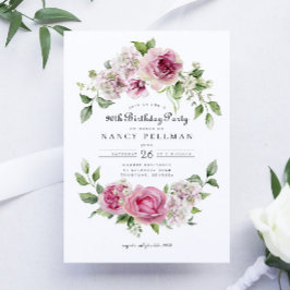 Pink Rose Grüne Blumenarche 90. Geburtstagsparty Einladung