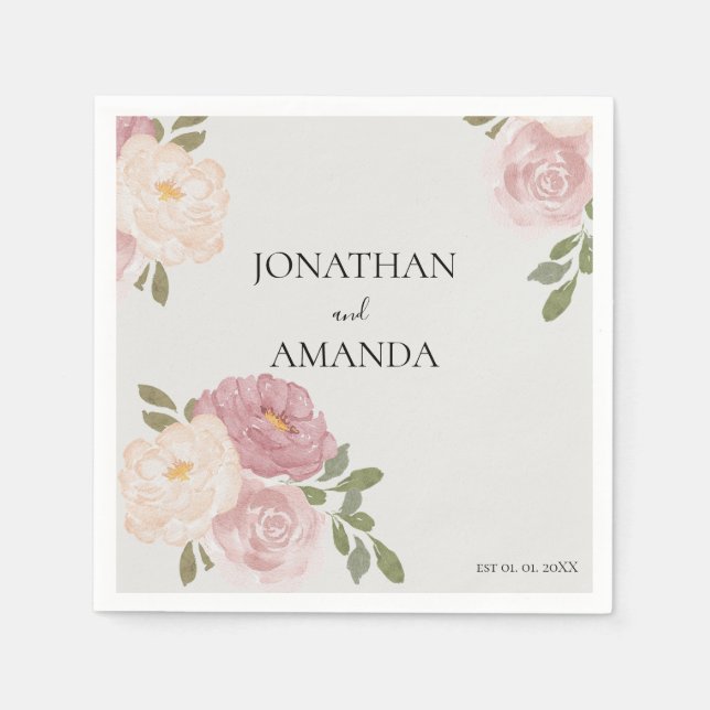 Pink Rose Hochzeitscocktail Serviette (Vorderseite)