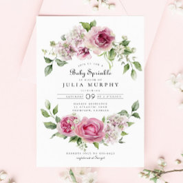 Pink Rose Hydrangea Blumenarch Girl Baby Sprinkle Einladung