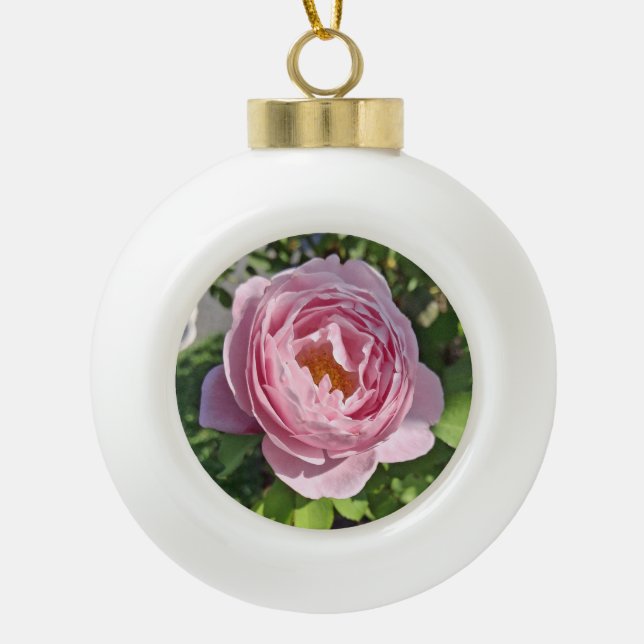 Pink Rose  Keramik Kugel-Ornament (Vorderseite)