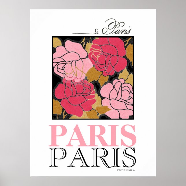 Pink Rose Paris Vintage Poster Französisch (Vorne)