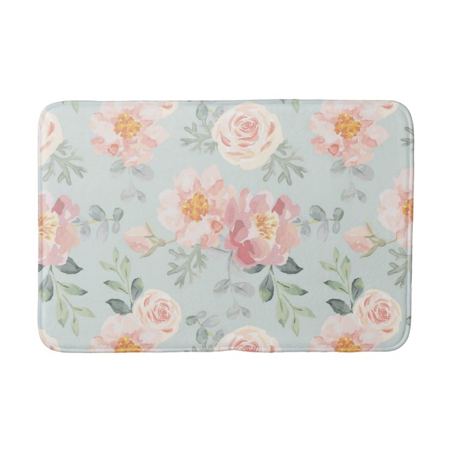 Pink Rose Pastel Garden Muster Badematte (Vorderseite)