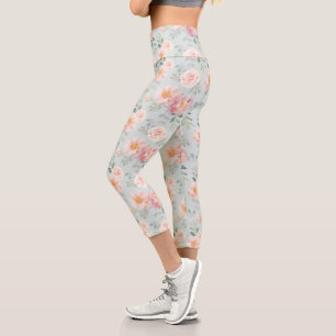 Pink Rose Pastel Garden Muster Capri Leggings