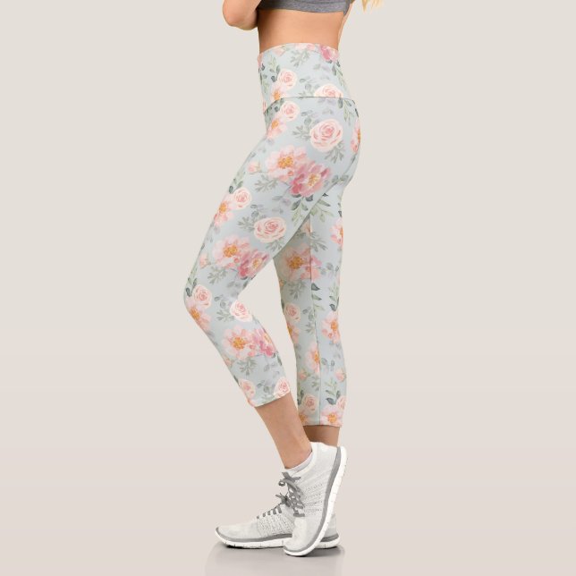 Pink Rose Pastel Garden Muster Capri Leggings (Links)