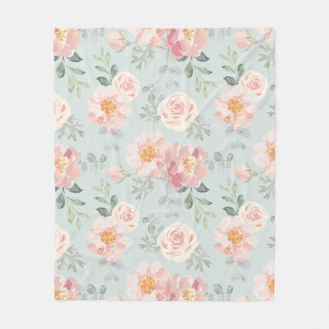 Pink Rose Pastel Garden Muster Fleecedecke (Vorderseite)