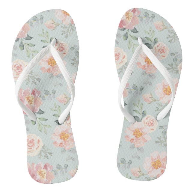 Pink Rose Pastel Garden Muster Flip Flops (Fußbett)