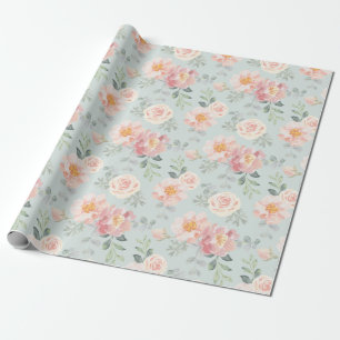 Pink Rose Pastel Garden Muster Geschenkpapier