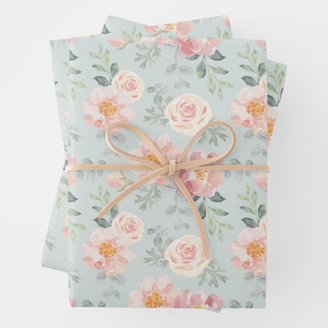 Pink Rose Pastel Garden Muster Geschenkpapier Set (Beispiel)