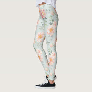 Pink Rose Pastel Garden Muster Leggings