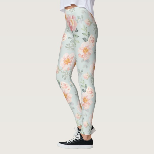 Pink Rose Pastel Garden Muster Leggings (Links)