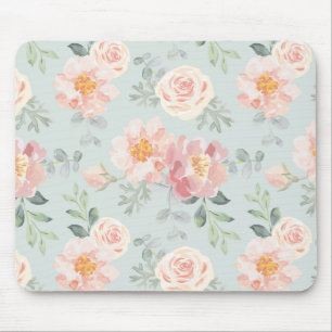 Pink Rose Pastel Garden Muster Mousepad