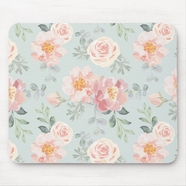 Pink Rose Pastel Garden Muster Mousepad (Vorne)