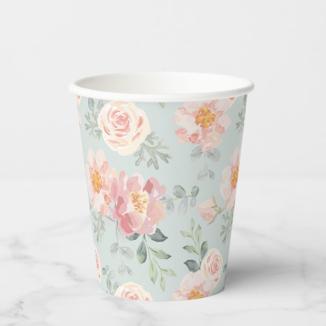 Pink Rose Pastel Garden Muster Pappbecher (Vorderseite)