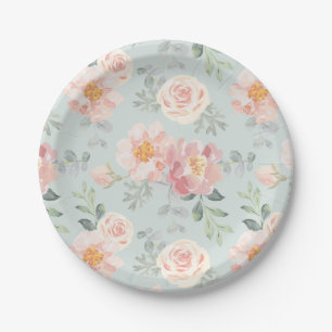 Pink Rose Pastel Garden Muster Pappteller
