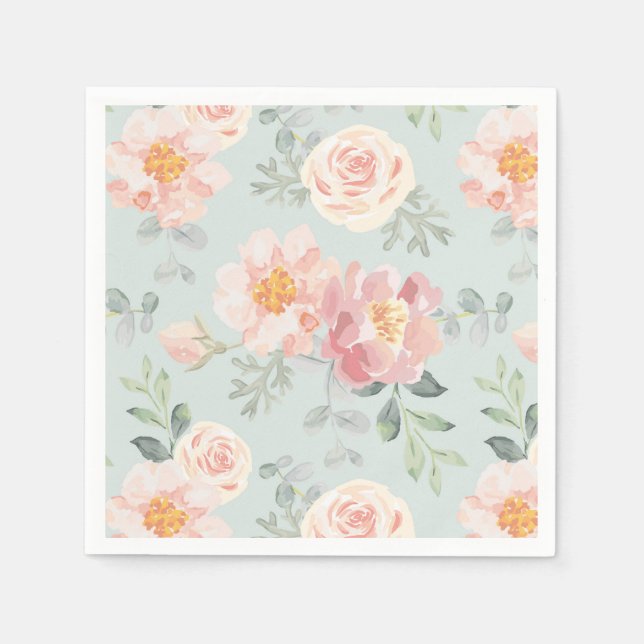 Pink Rose Pastel Garden Muster Serviette (Vorderseite)