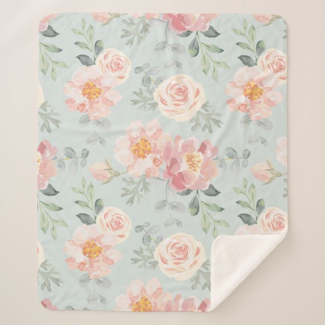 Pink Rose Pastel Garden Muster Sherpadecke (Vorderseite)
