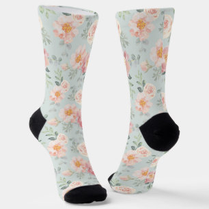 Pink Rose Pastel Garden Muster Socken