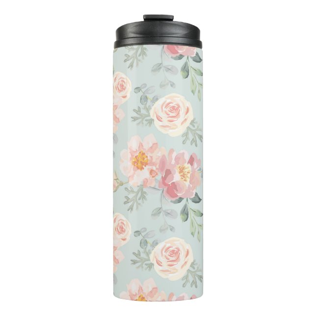 Pink Rose Pastel Garden Muster Thermosbecher (Vorderseite)
