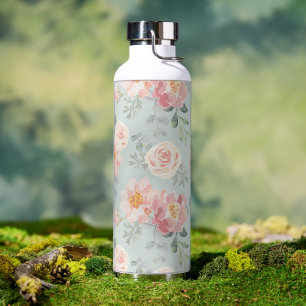 Pink Rose Pastel Garden Muster Trinkflasche