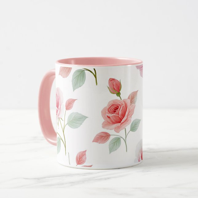 Pink Rose Pattern, soft color, Tasse (Vorderseite Links)