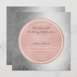 Pink Rose Pearly Blush Black Gray Metallic Circle Einladung