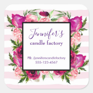 Pink Rose & Poppy Bouquet Business Website Quadratischer Aufkleber