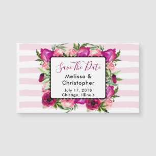 Pink Rose & Poppy Bouquet Hochzeitstag Magnetkarte