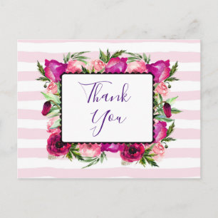 Pink Rose & Poppy Bouquet Party Dank Postkarte