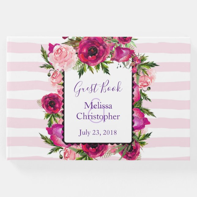 Pink Rose & Poppy Bouquet Wedding Gästebuch (Vorderseite)