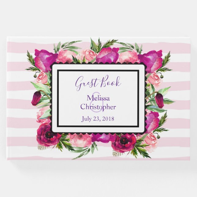 Pink Rose & Poppy Bouquet Wedding Gästebuch (Vorderseite)