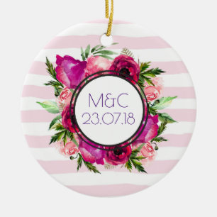 Pink Rose & Poppy Bouquet Wedding Keramik Ornament