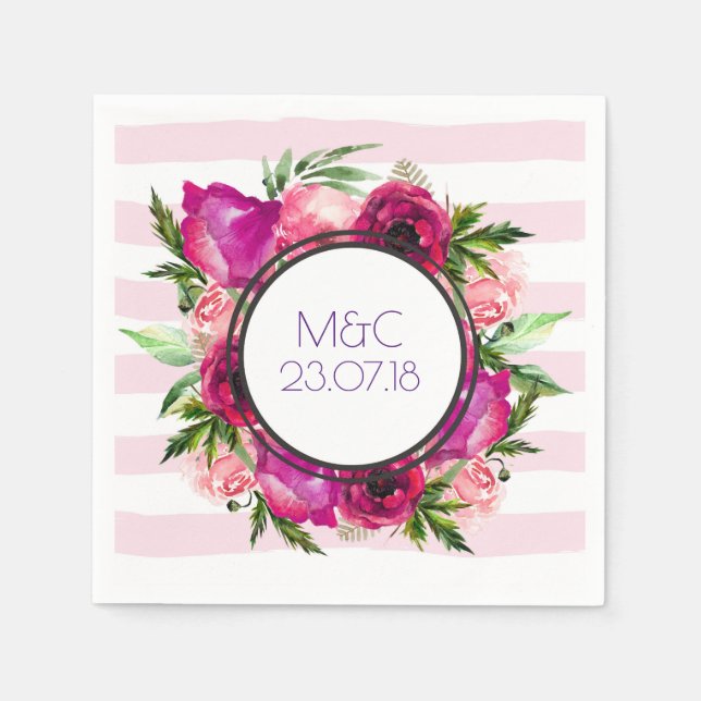 Pink Rose & Poppy Bouquet Wedding Serviette (Vorderseite)